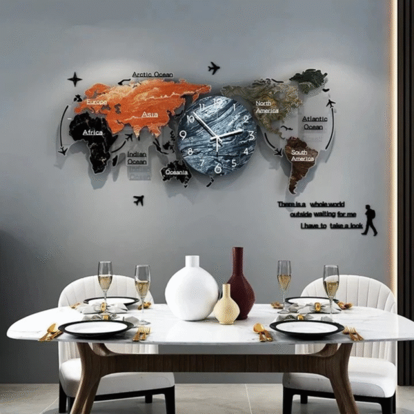 Marble Texture World Map Acrylic Wall Clock - Image 2