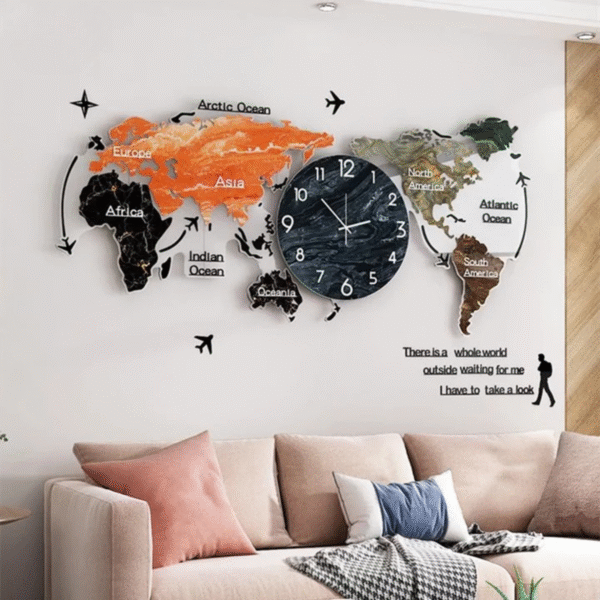 Marble Texture World Map Acrylic Wall Clock - Image 7