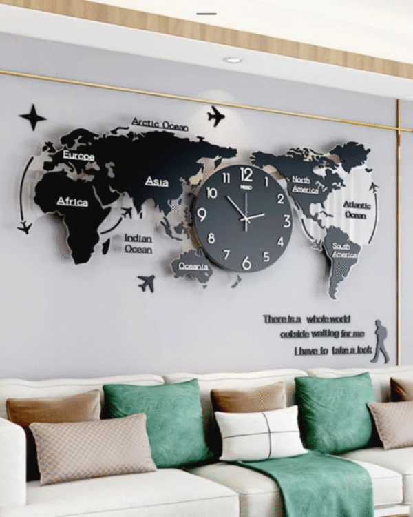 World Map Wooden Wall Clock - Self Adhesive