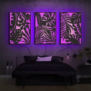 3D jungle leaves Wall Decor Art with Neon Light