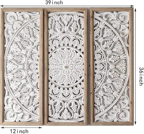 WoodIdea Wood Carved Floral Wall Decor (Set of 3) - Image 3