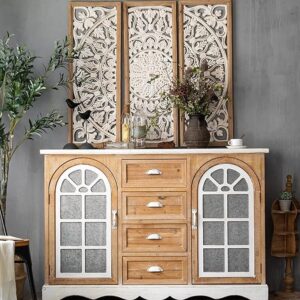 WoodIdea Wood Carved Floral Wall Decor (Set of 3)