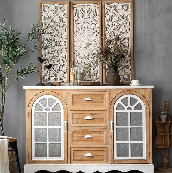 WoodIdea Wood Carved Floral Wall Decor (Set of 3)
