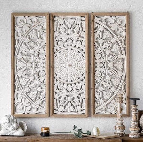 WoodIdea Wood Carved Floral Wall Decor (Set of 3) - Image 2