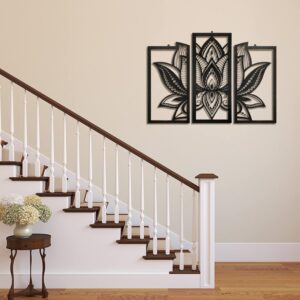 Maitys 3 Pieces Lotus Flower Wall Art Mandala Carved Wood Zen Wall Art Meditation