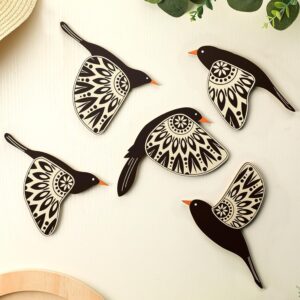 Barydat 5 Pcs Wooden Bird Wall Art Wood Flying Birds Wall Decor