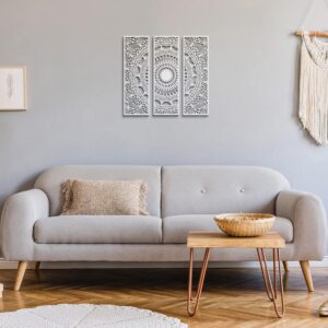 3pcs Mandala Wall Art Carved Wood Wall Art Floral Aesthetic Wooden Plaque Set Wood