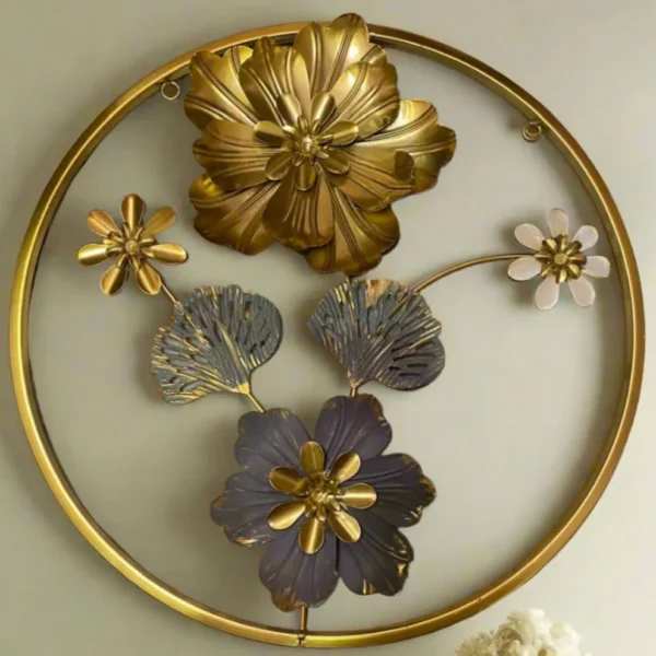 Round Golden Metal Flower Frame – Elegant Imported Decorative Wall Art - Image 2