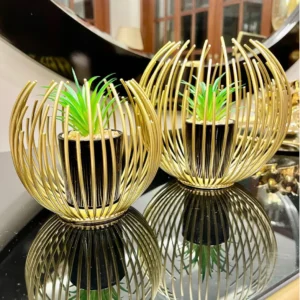 METALLIC GOLDEN GLOBE DECOR WITH PLANTER INSIDE
