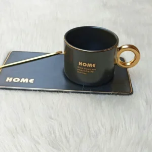 Two Tone Ceramic Mugs With Spoon