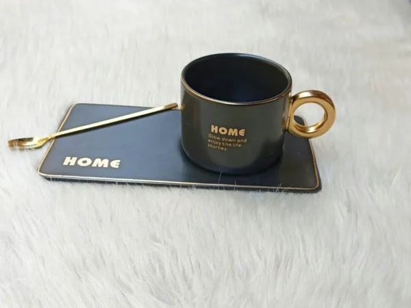 Two Tone Ceramic Mugs With Spoon