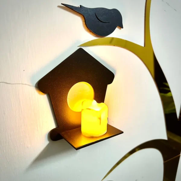 Acrylic Birds on Tree Wall Decor with Wooden Shelves - Image 4