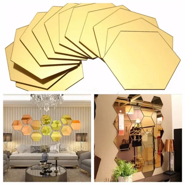 6x Acrylic Hexagon wall decor Mirror (Gold) - Image 3