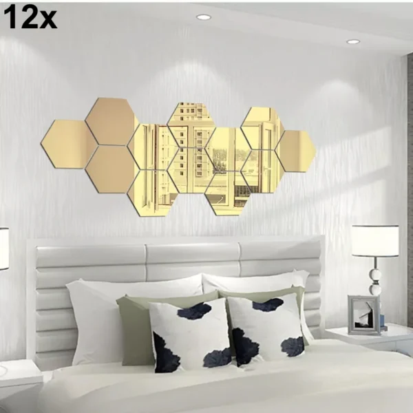 6x Acrylic Hexagon wall decor Mirror (Gold) - Image 2