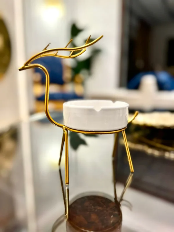 METALLIC GOLDEN GAZELLE STYLE ASH TRAY DECOR FOR TABLE AND HOME - Image 3