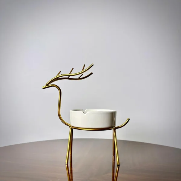 METALLIC GOLDEN GAZELLE STYLE ASH TRAY DECOR FOR TABLE AND HOME - Image 2
