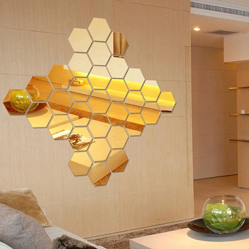 7X Acrylic Hexagon wall decor Mirror (Gold) - Image 3