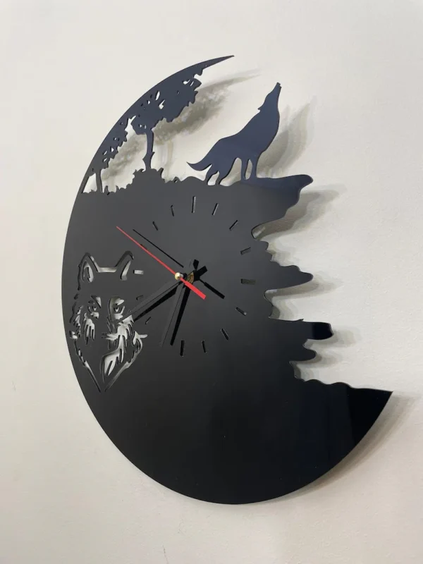 Black Wolf Acrylic-Like-Glass Wall Clock - Image 2